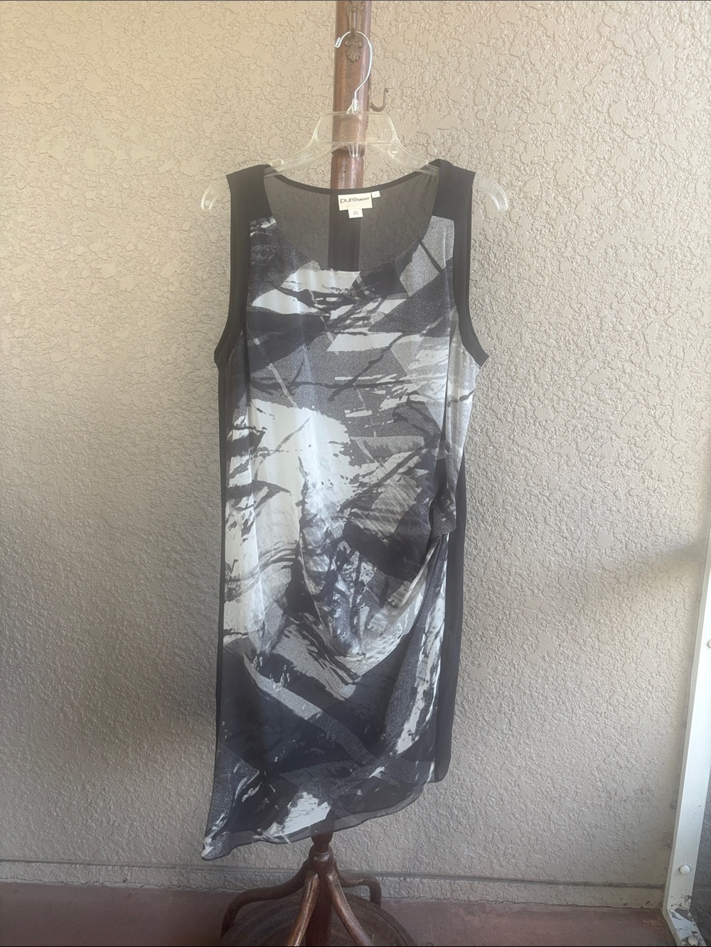 PURE DKNY Black Asymmetrical silk Slip Dress